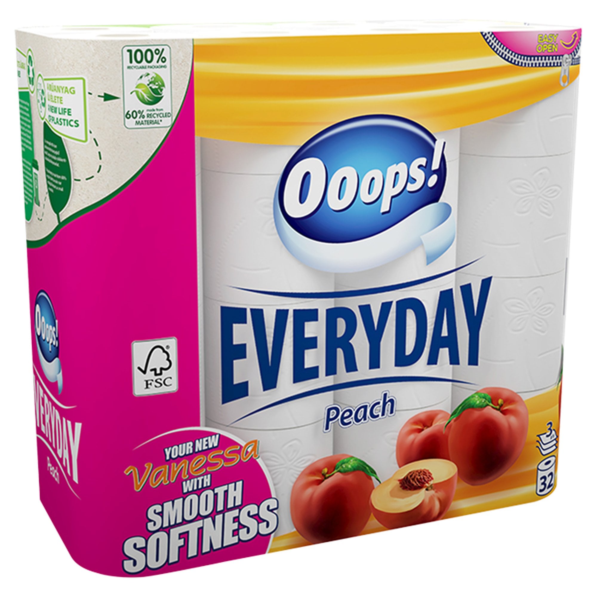 Ooops! Everyday 32 terkercses 3 rétegű barackos toalettpapír