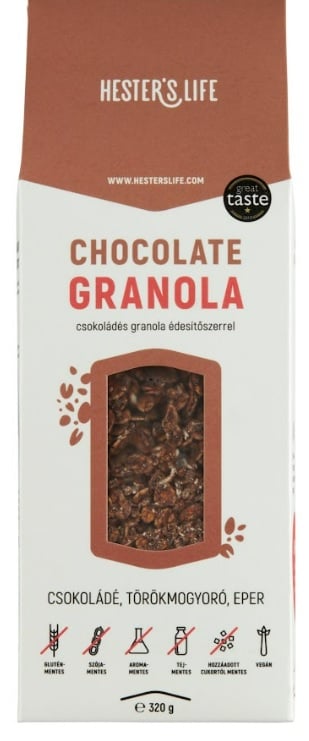 Hester's Life Chocolate csokoládés-epres granola édesítőszerrel