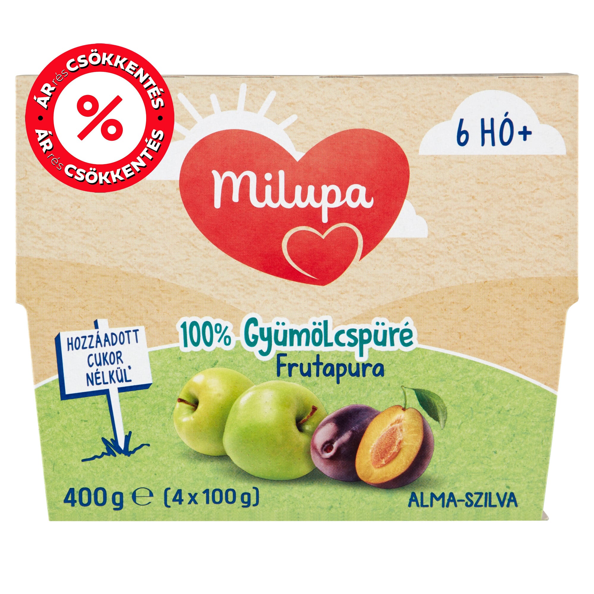 Milupa Frutapura alma-szilva 100% gyümölcspüré 4*100 g 6 hónapos kortól