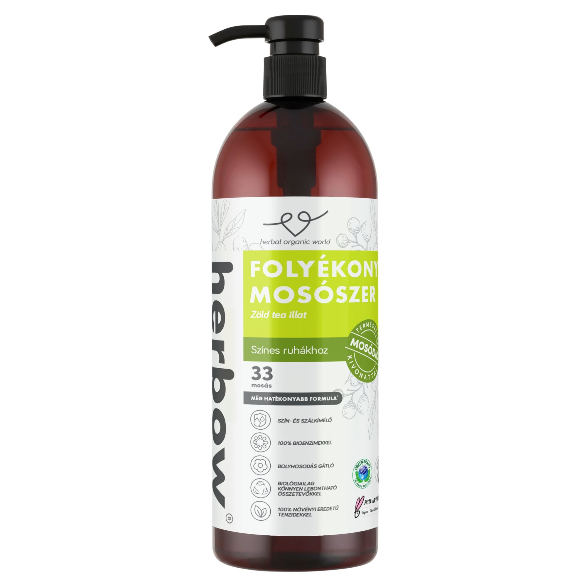 Herbow Folyékony mosószer színes ruhákhoz - Color Harmony (Zöld tea illat) 1 liter