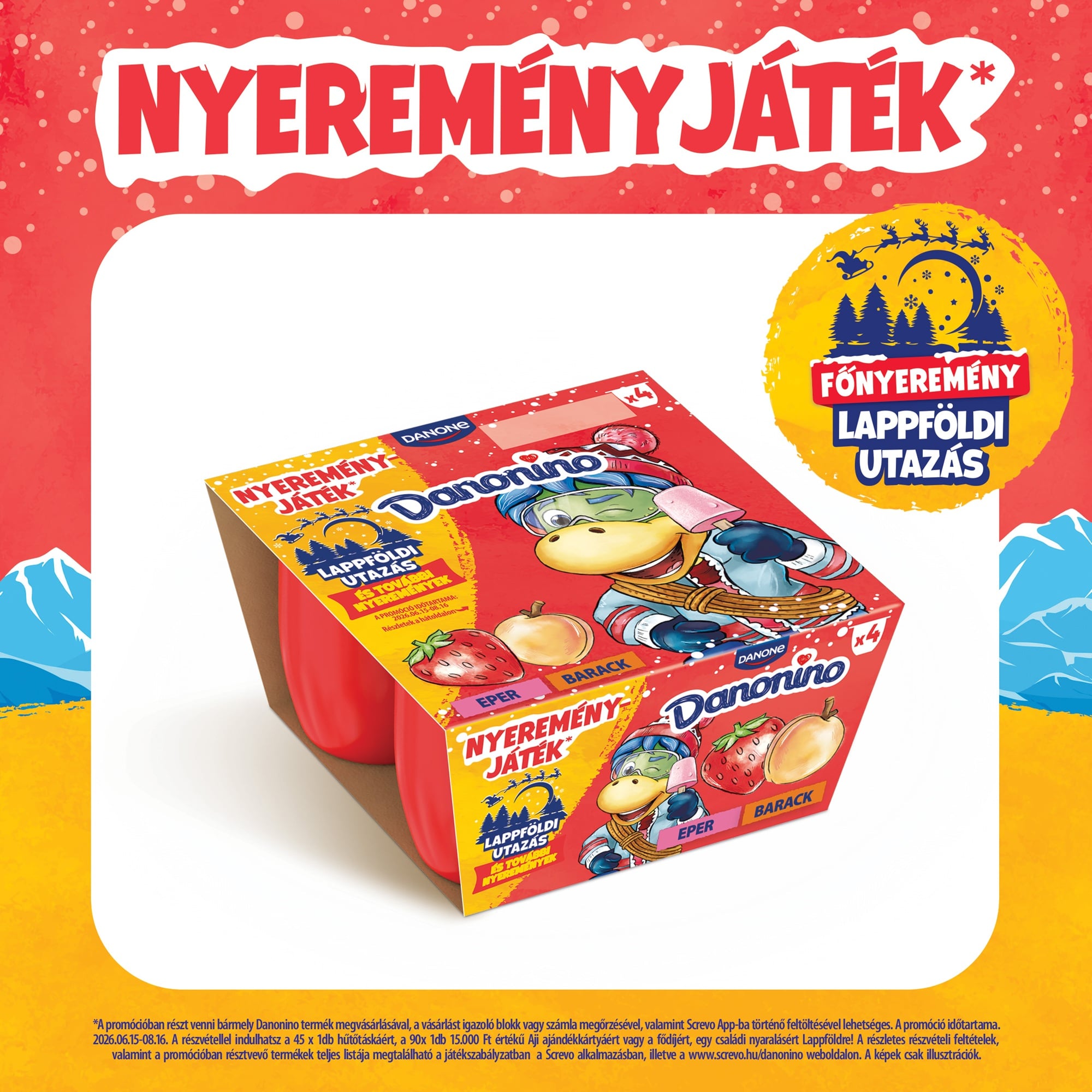 Danone Danonino epres, sárgabarackos tejtermék hozzáadott kalciummal & D-vitaminnal (4x50g)