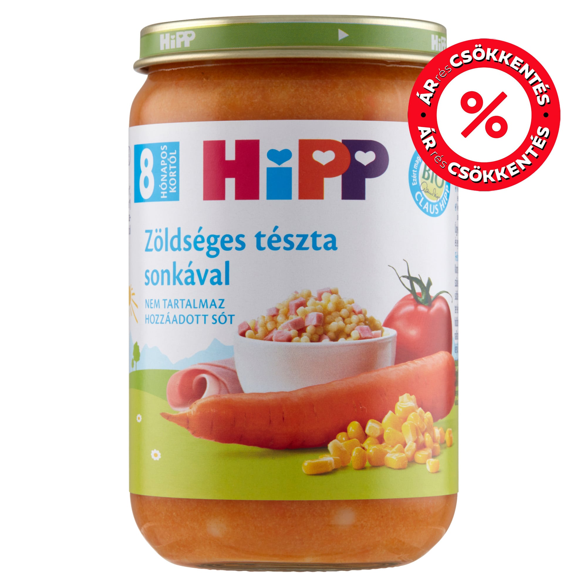 HiPP BIO zöldséges tészta sonkával bébiétel 8 hónapos kortól