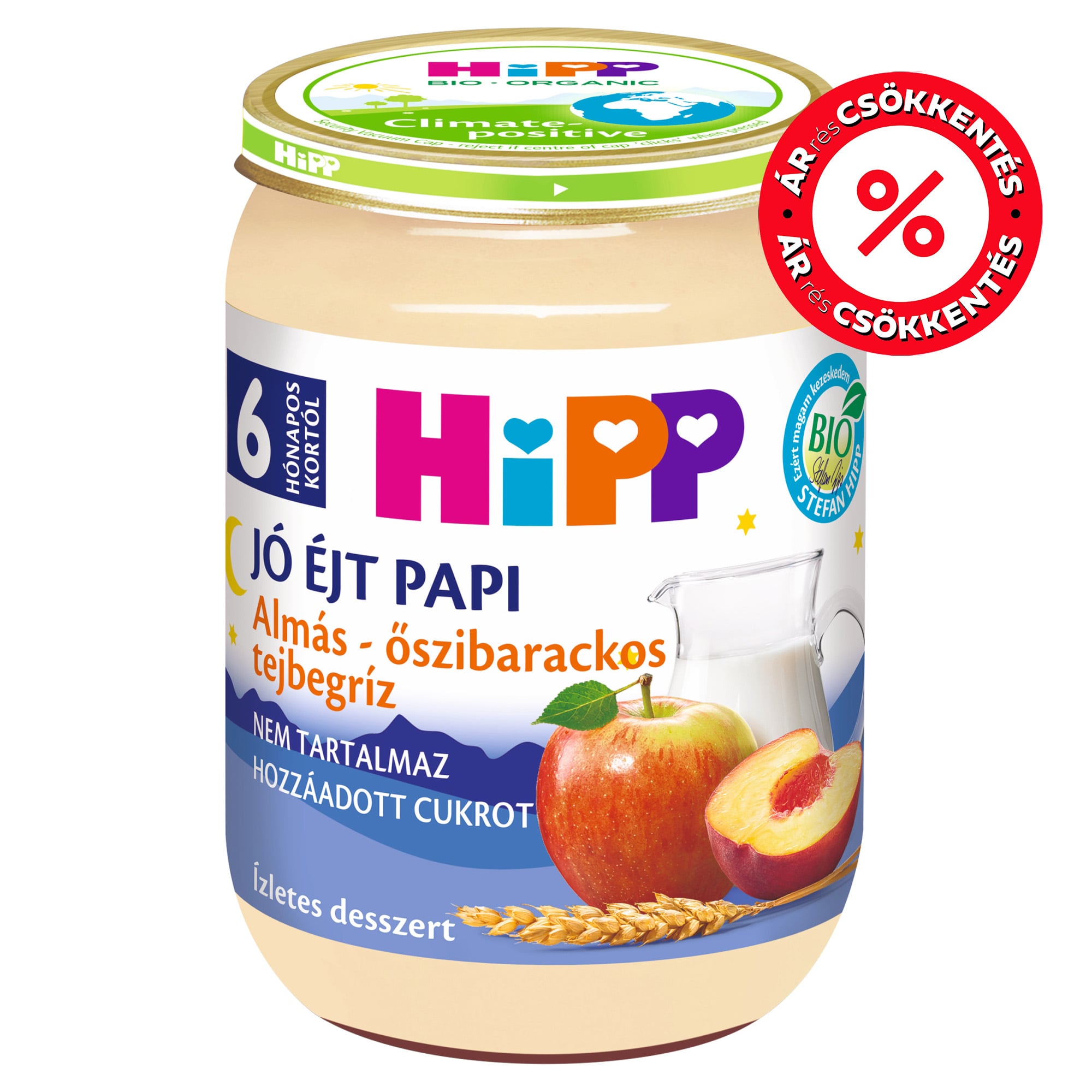 HiPP Jó Éjt Papi BIO almás-őszibarackos tejbegríz bébidesszert 6 hónapos kortól