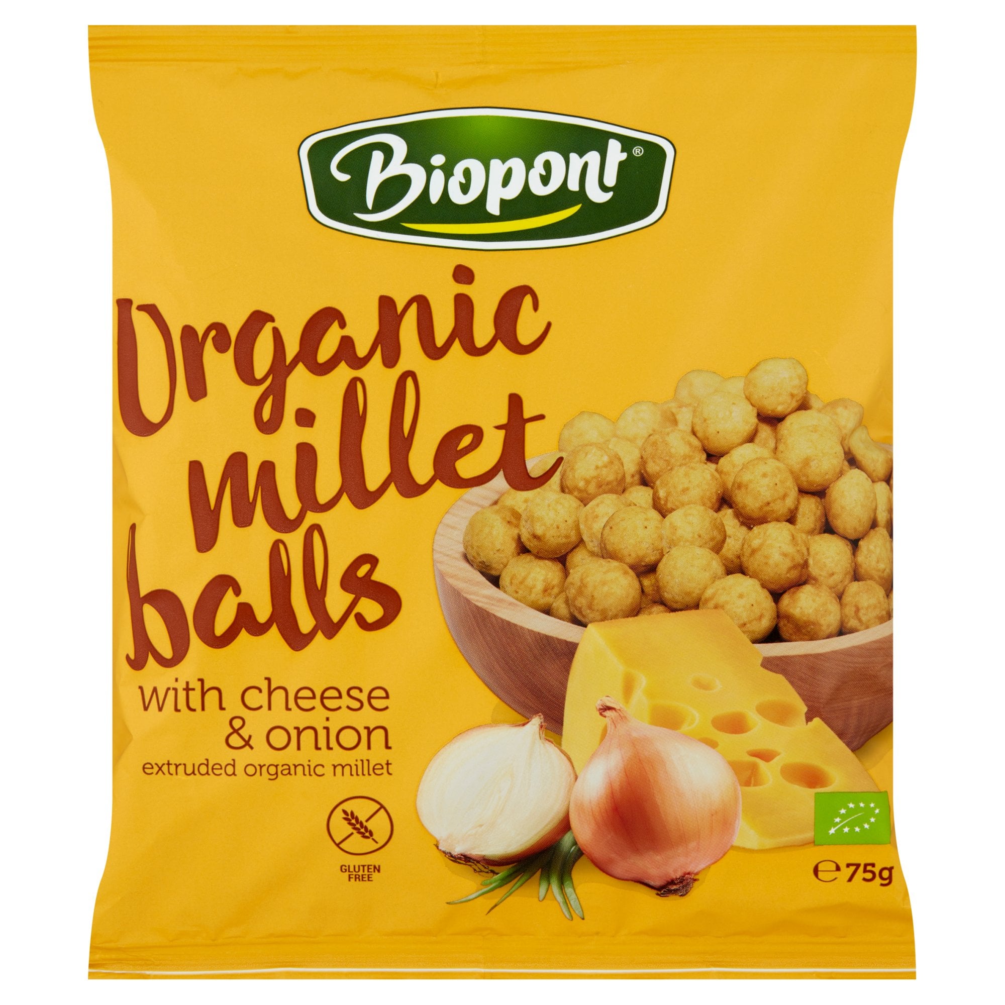 Extrudált BIO kölesgolyó, sajtos-hagymás ízesítésű