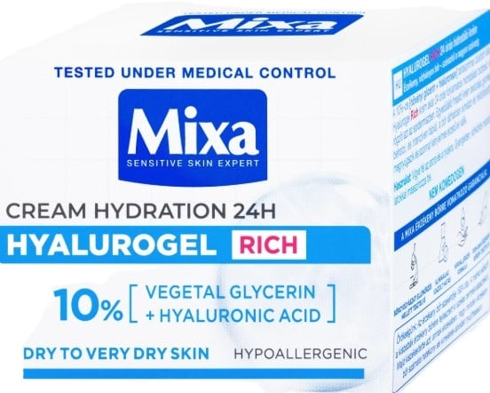 Mixa Hyalurogel Rich Intenzíven hidratáló arckrém hialuronsavval érzékeny és dehidratált bőrre