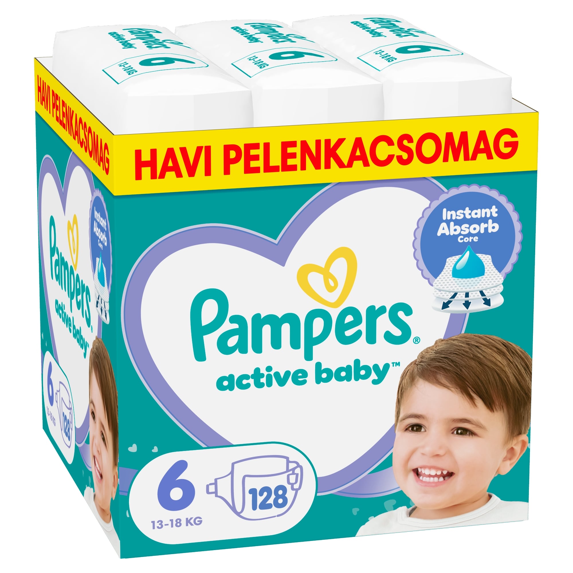 Pampers Active Baby Pelenka, Havi Pelenkacsomag, Méret: 6 (13-18 kg) 128 db