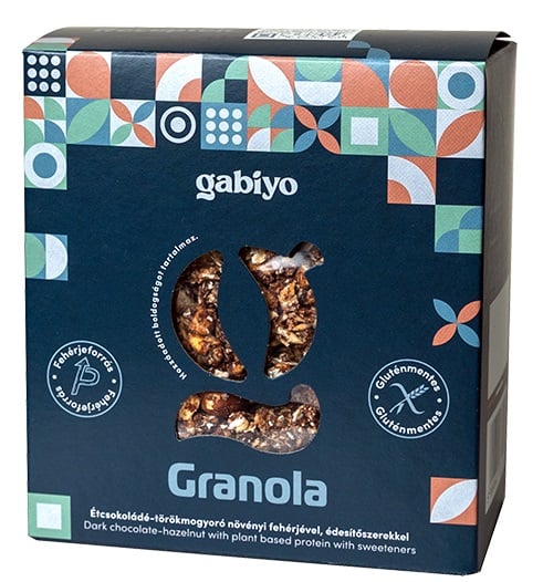 Gabiyo Gluténmentes Granola Étcsokoládé-törökmogyoró növényi fehérjével,
