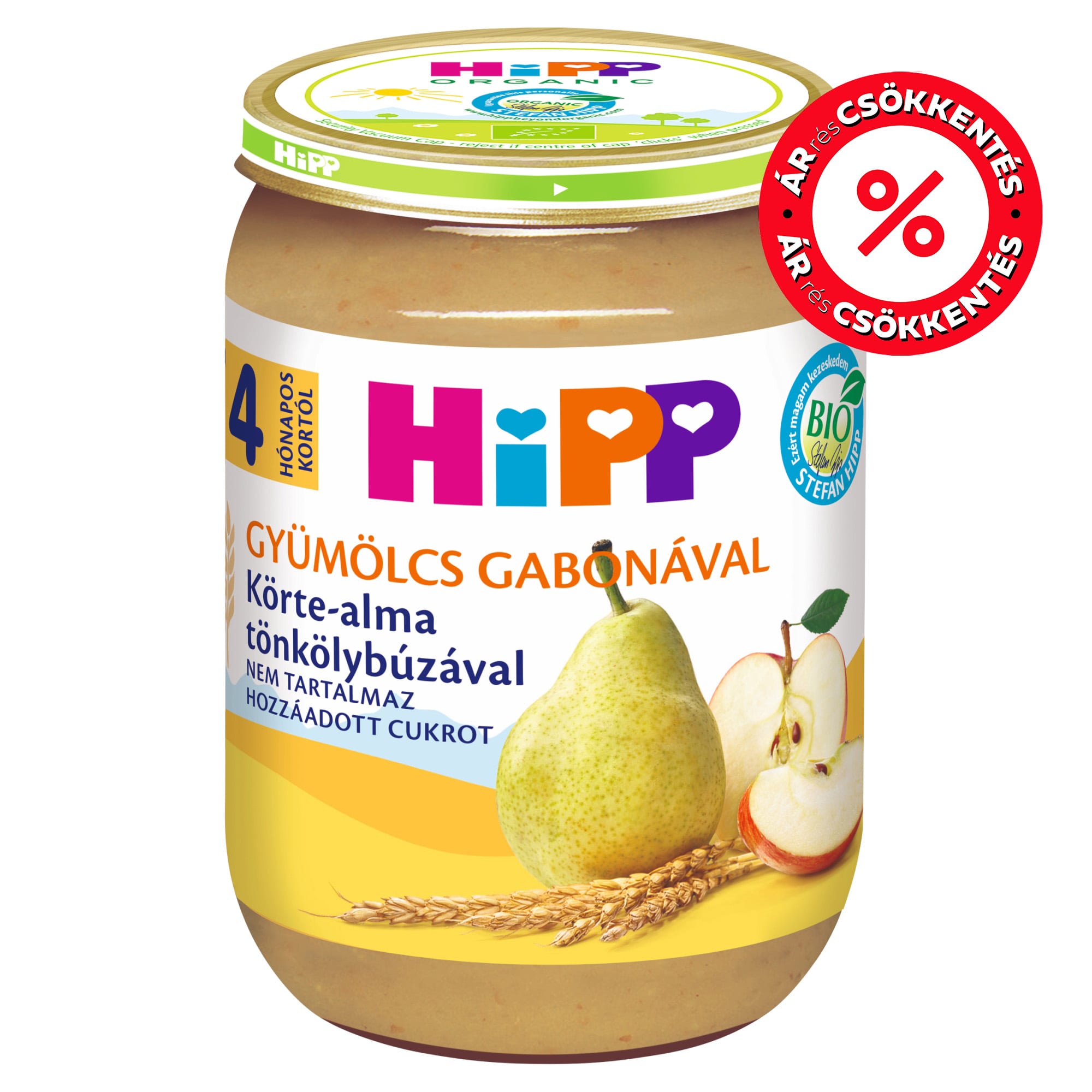 Hipp Gyümölcs Gabonával Bio Körte-alma tönkölybúzával 4 hónapos kortól