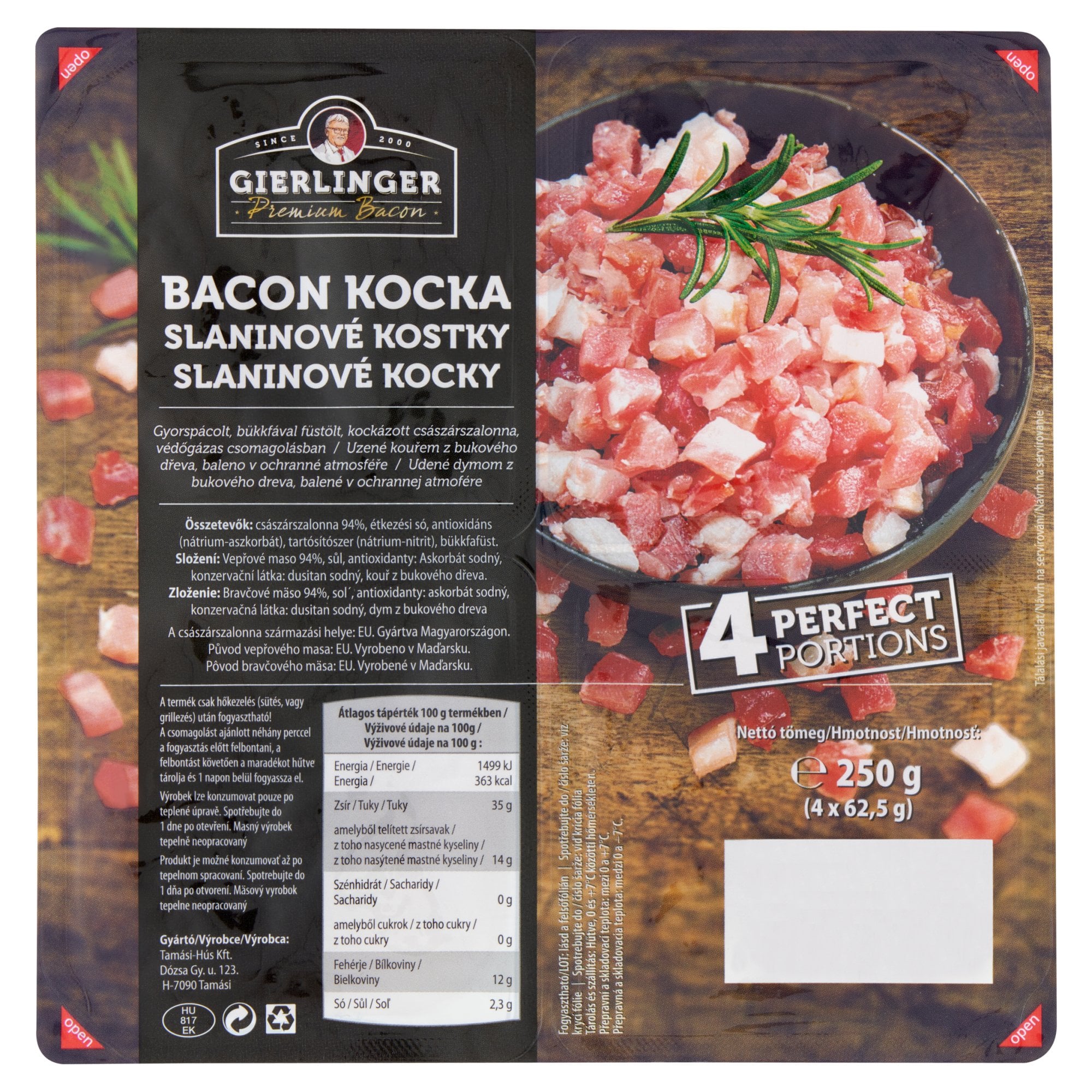 Gierlinger's Premium bacon kockázott 4x62,5g