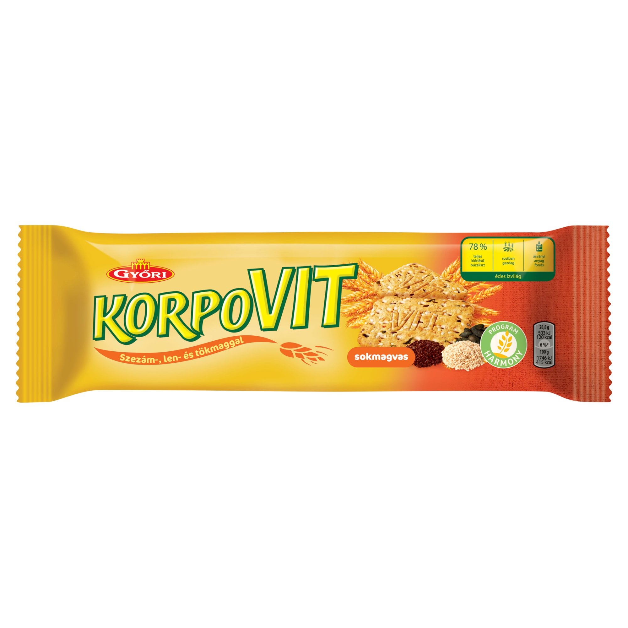Győri Korpovit ropogós, édes keksz teljes kiőrlésű gabonával és magokkal