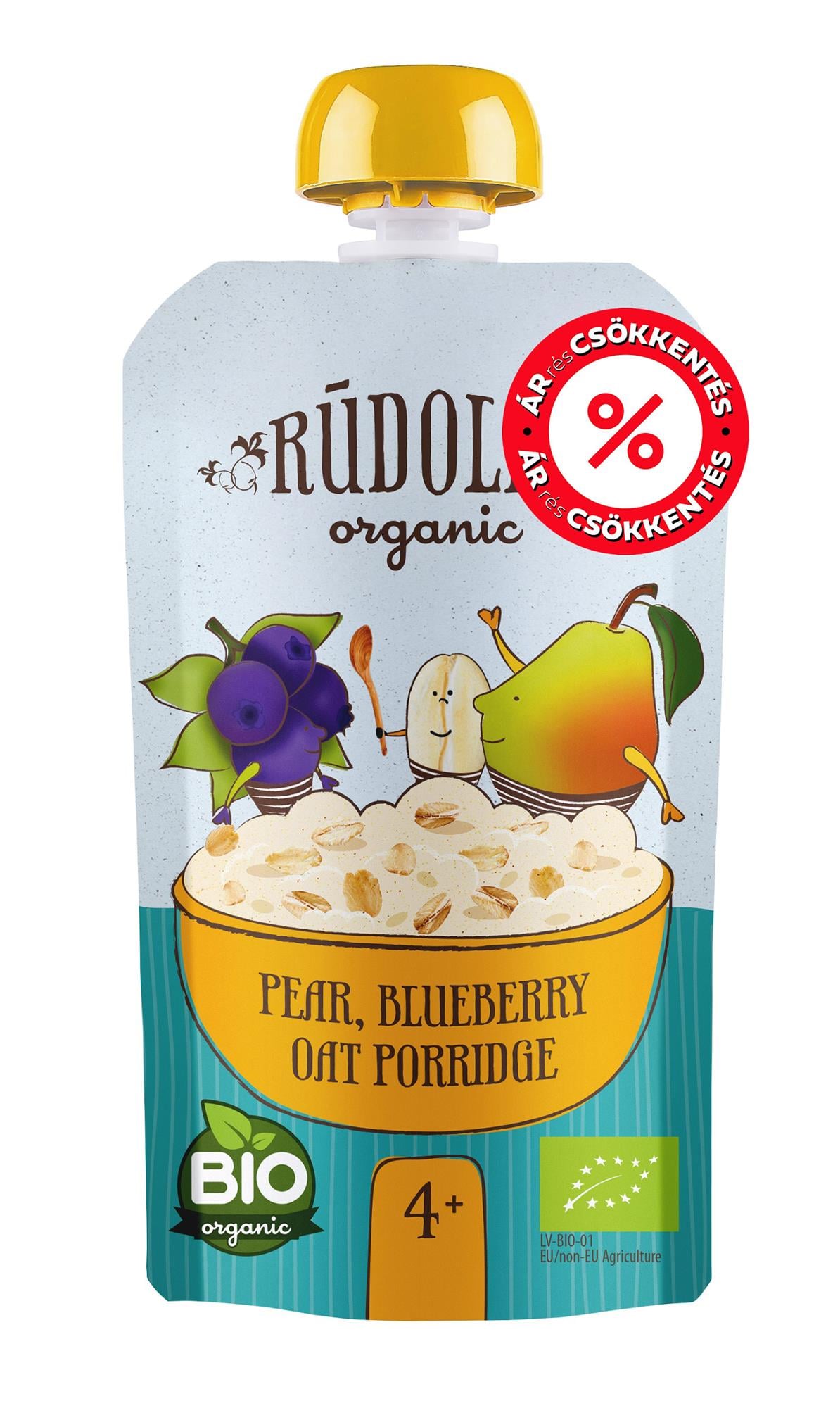 RUDOLFS ORGANIC Körte- áfonya zabkása BIO 4 hónapos kortól