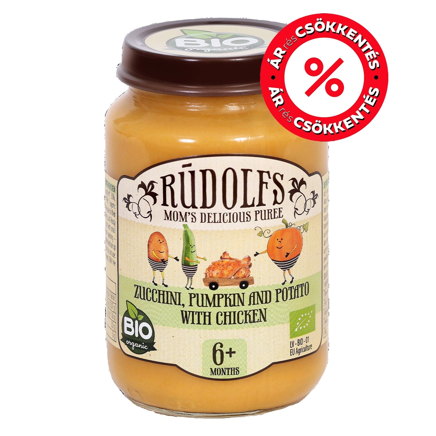 RUDOLFS ORGANIC Cukkini, sütőtök, burgonya püré csirkehússal BIO 8 hónapos kortól