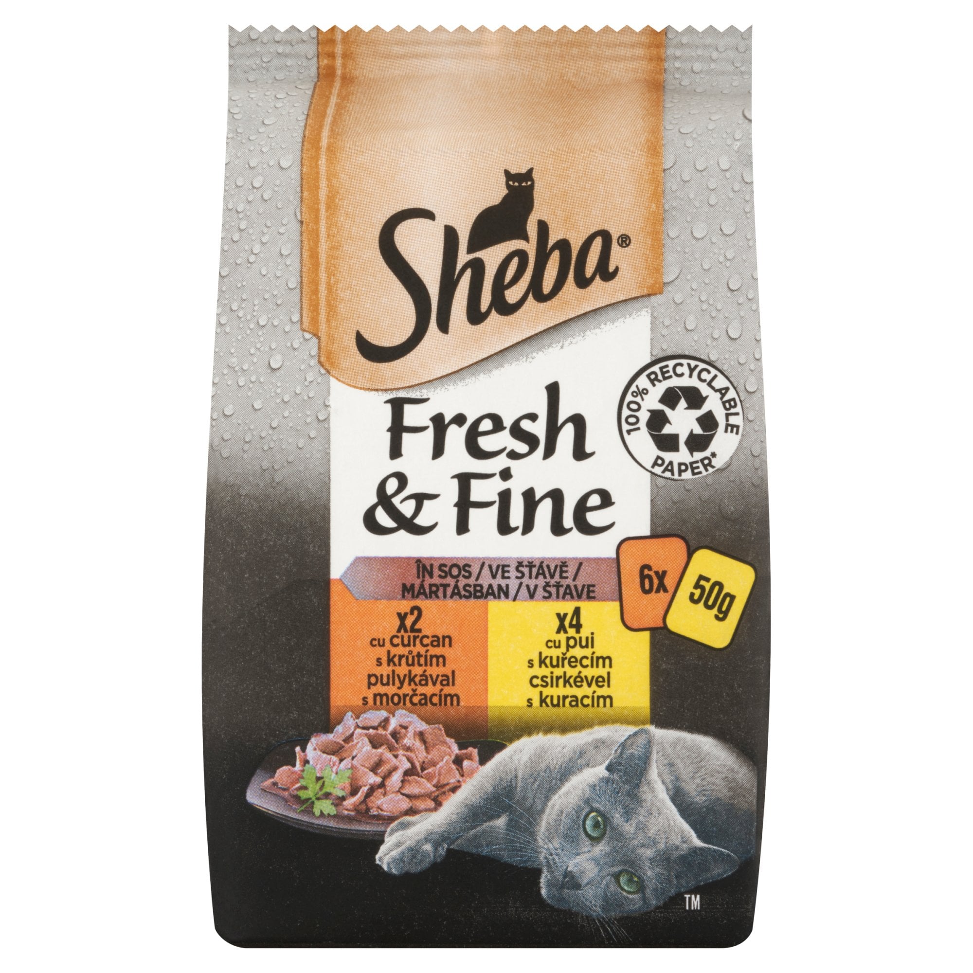 Sheba Fresh & Fine felnőtt macskák számára csirkével és pulykával  (6 x 50 g)