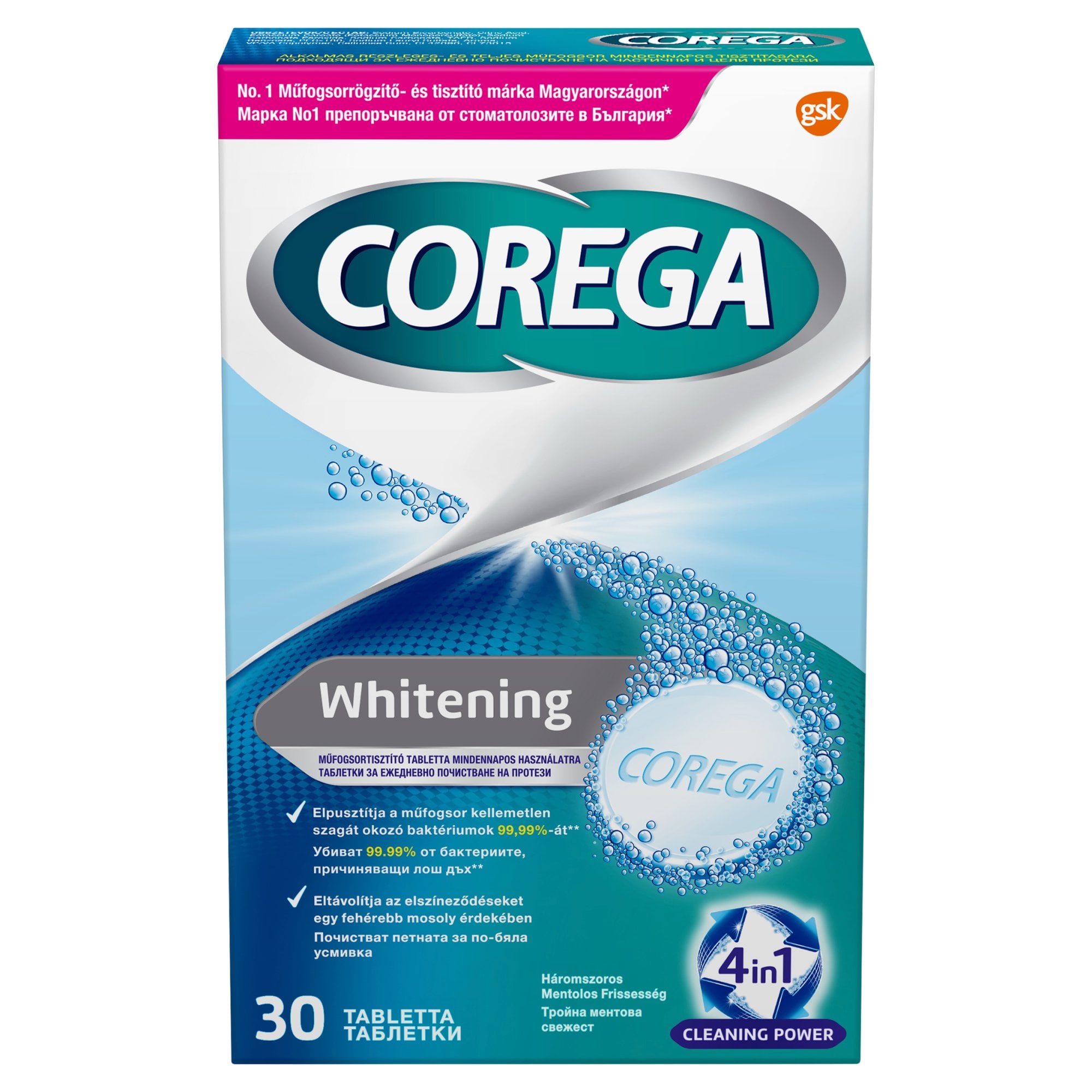 Corega Whitening műfogsortisztító tabletta