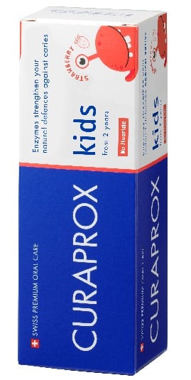 Curaprox Kids gyerek enzimes fogkrém, eper ízű, fluoridmentes 2 éves kortól