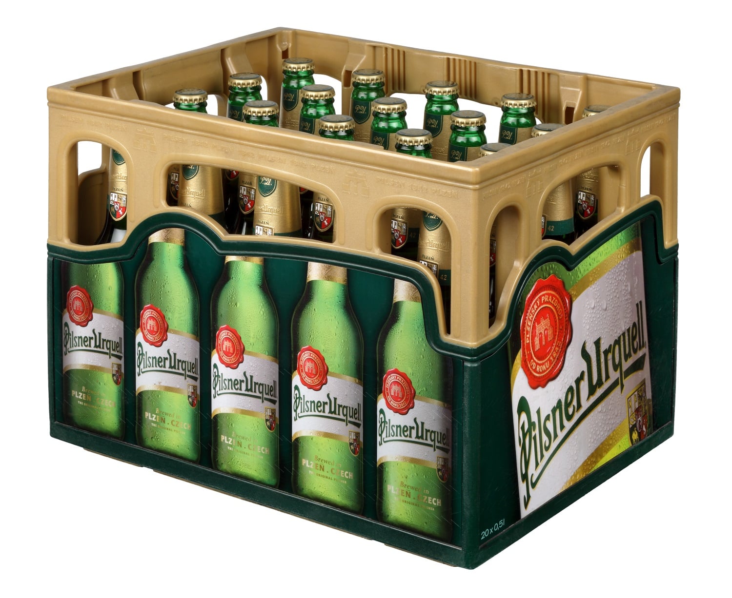 Pilsner Urquell világos üveges sör 4,4% rekeszes kiszerelés (20x0,5l)
