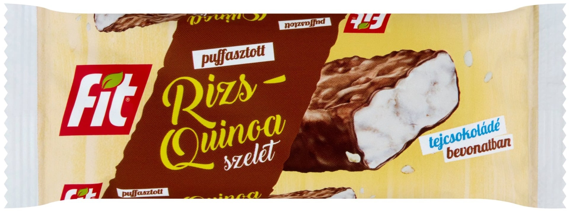 Fit puffasztott rizs-quinoa szelet tejcsokoládé bevonatban