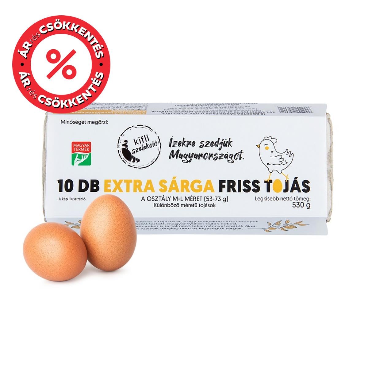Kifli Szelekció "A" osztályú, Extra sárga friss tojás, mélyalmos "M/L" (10 darab)