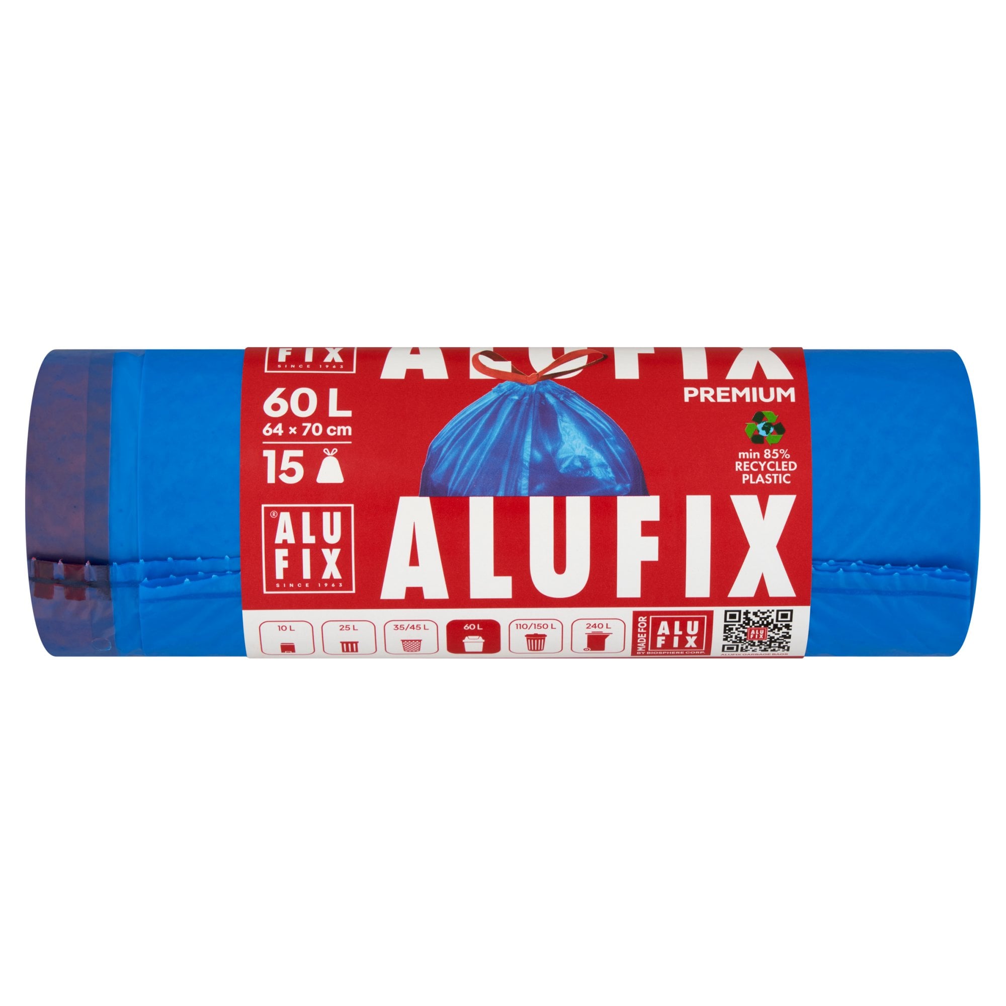 ALUFIX Szemeteszsák zárószalaggal 60 l/15 db (80%-ban újra hasznosított szuper prémium) kék