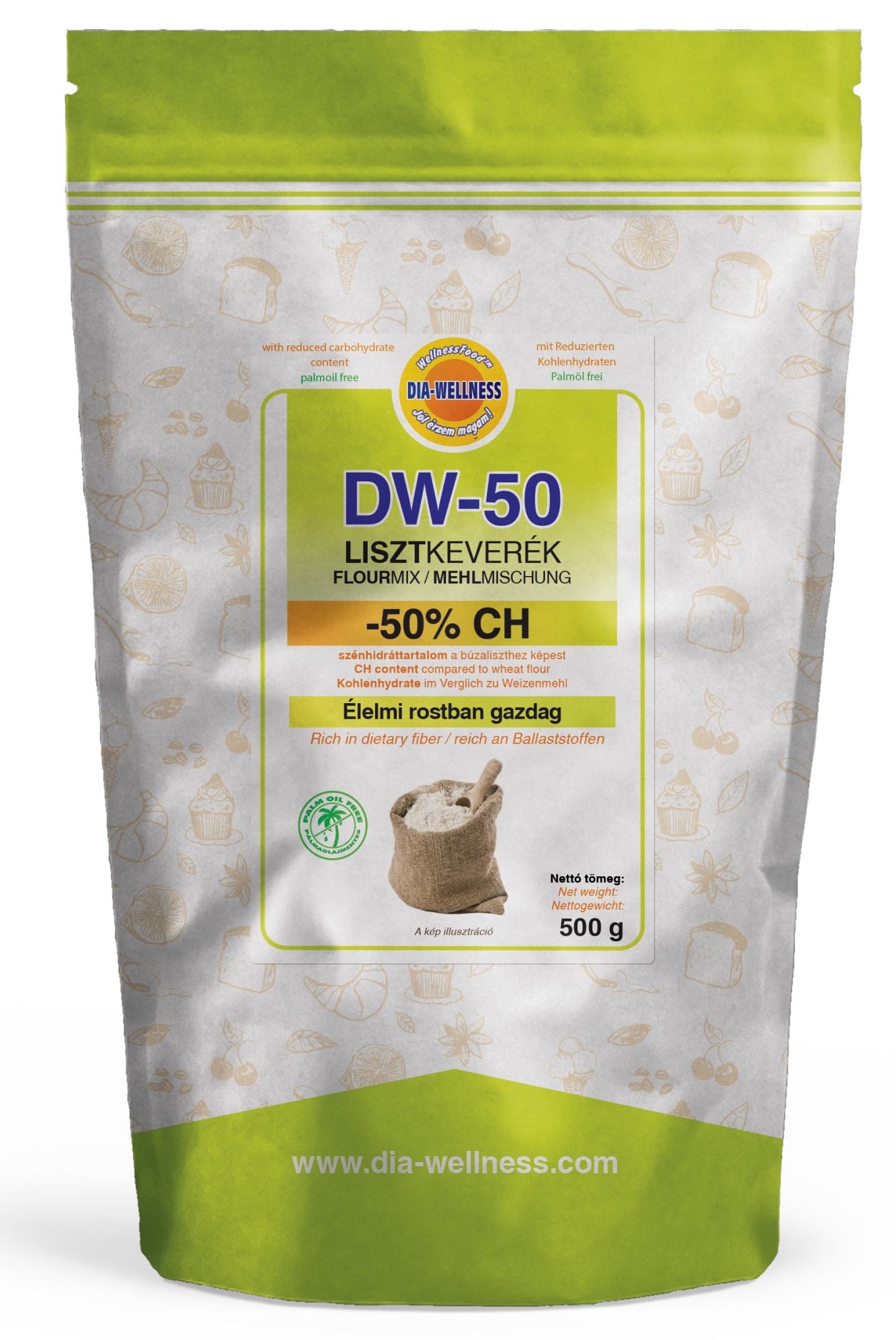 Dia-Wellness Lisztkeverék 50%-al csökkentett szénhidráttartalommal 500g