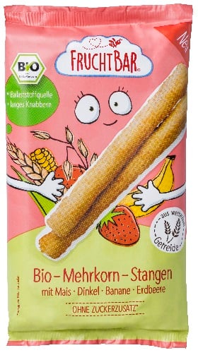FruchtBar Bio extrudált multi grain rudak kukoricával, tönköly, eper, banán