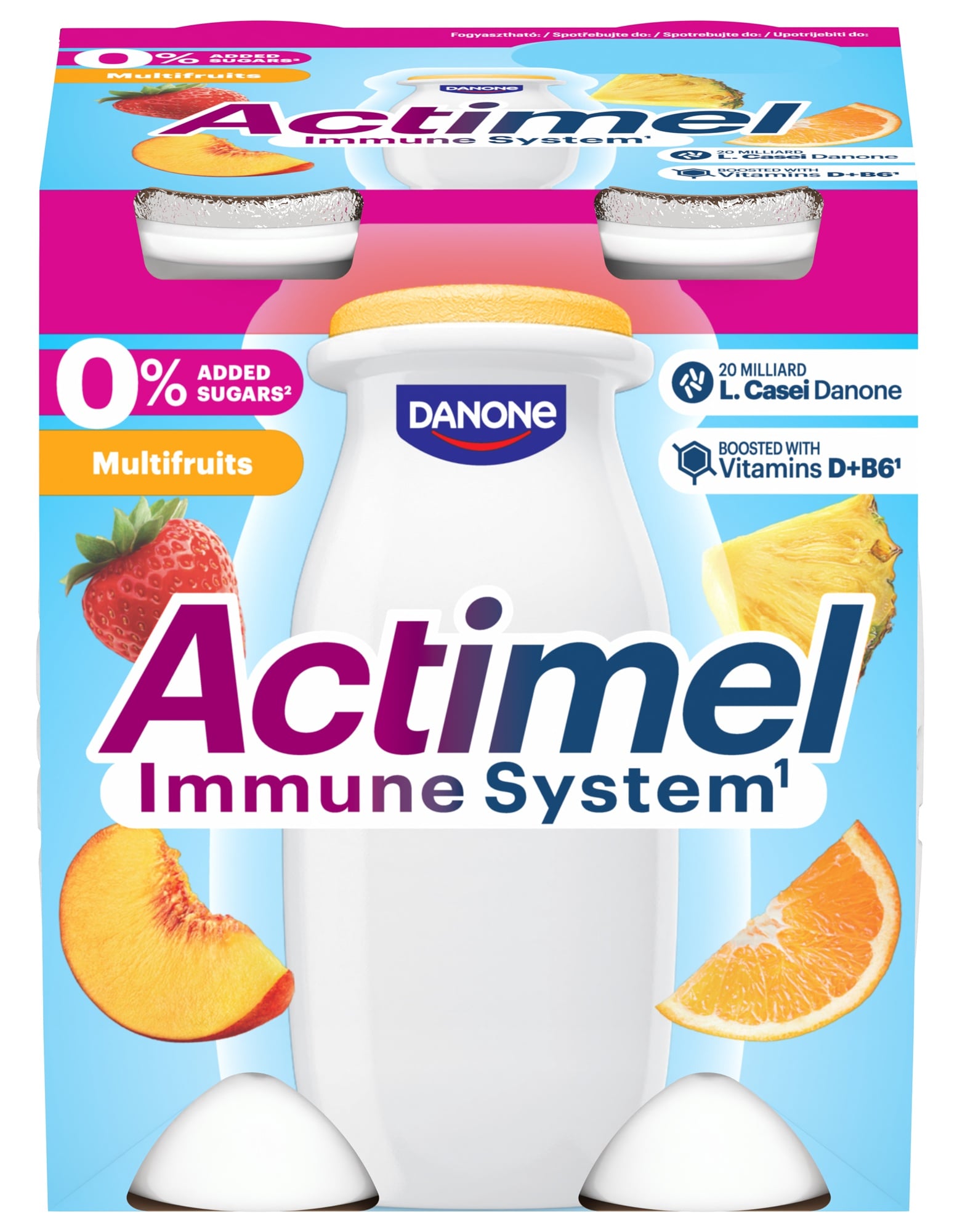 Danone Actimel élőflórás, vegyes gyümölcsízű sovány joghurtital édesítőszerekkel, B6- és D-vitaminnal (4x100g)