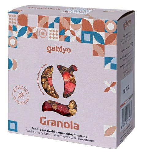 Gabiyo Gluténmentes Granola - Fehércsokoládé-eper (hozzáadott cukor nélkül)
