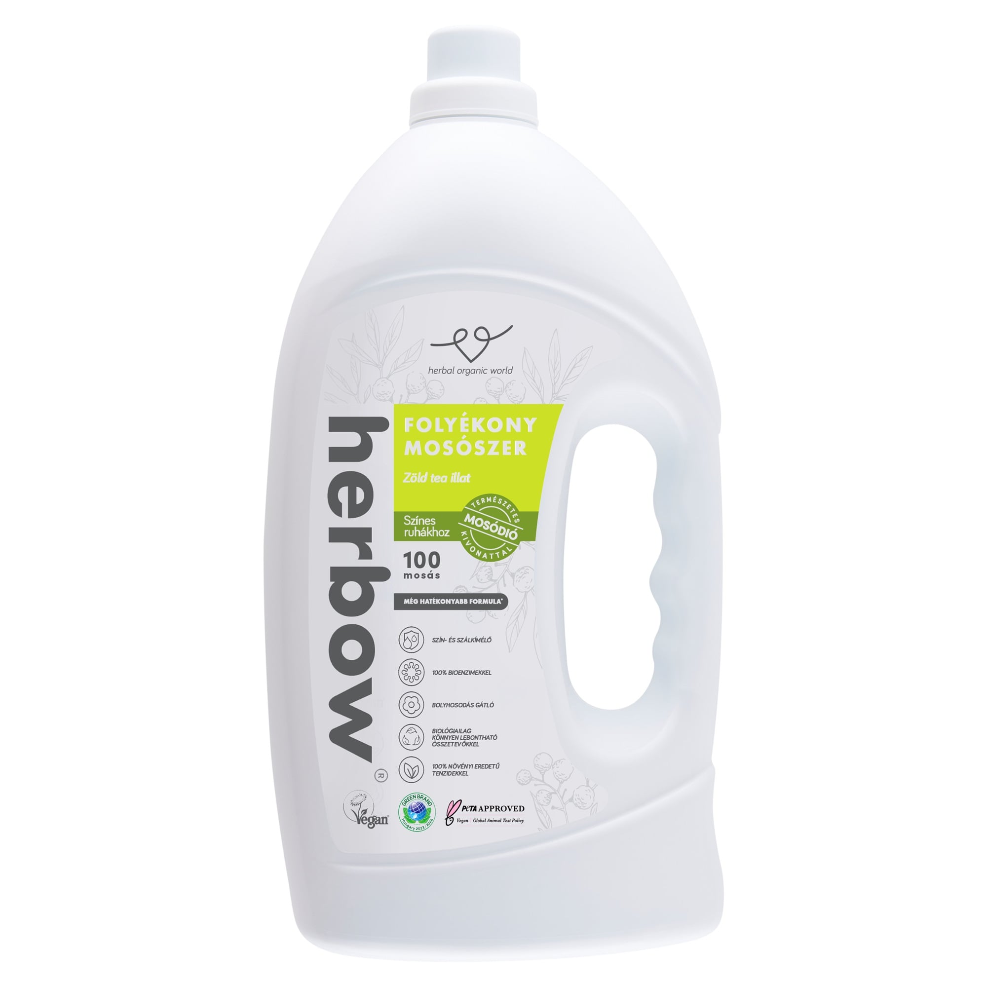 Herbow folyékony mosószer színes ruhákhoz - Color harmony (ZÖLD TEA illat) 3000ml