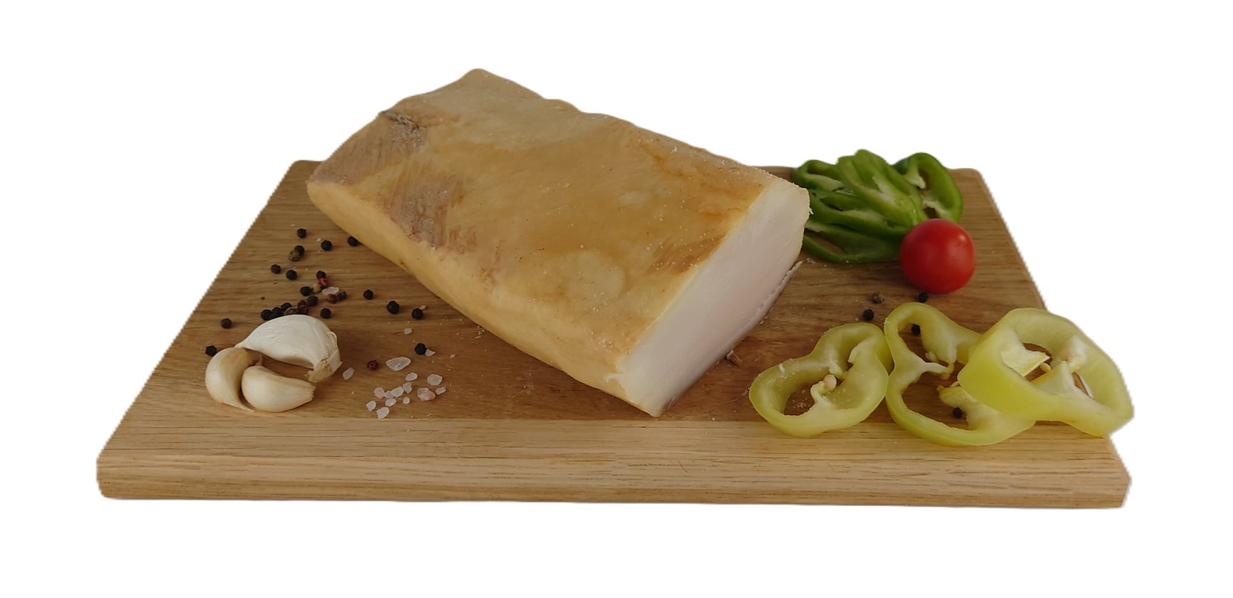Hetvenhetes bükkfán füstölt csemegeszalonna darabolt