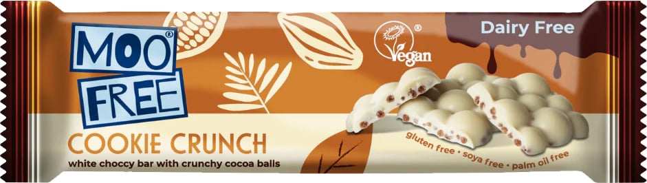 Moo Free Bubble Cookie Crunch Fehér csokoládé szelet ropogós rizzsel, gluténmentes