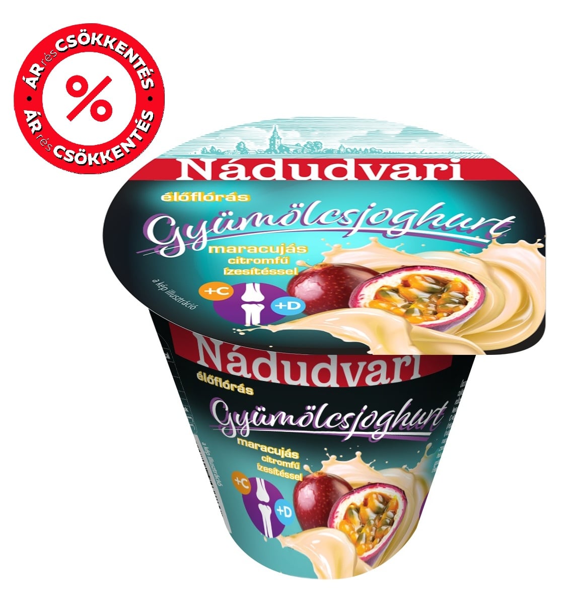Nádudvari maracujás-citromfű ízesítésű gyümölcsjoghurt, C-, és D-vitaminnal