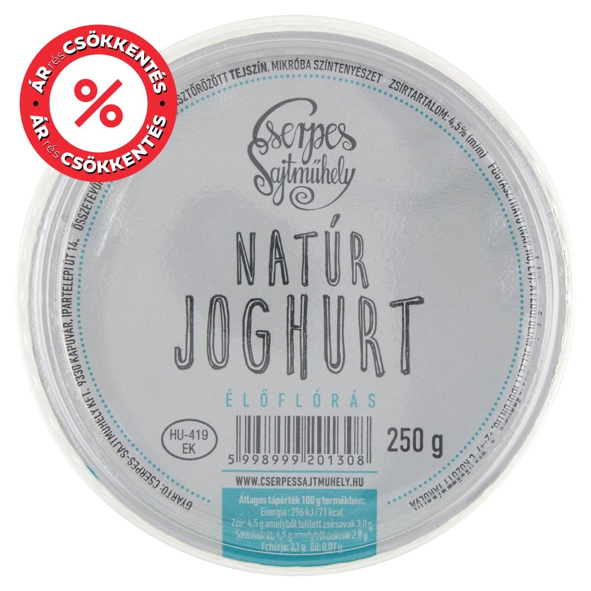 Cserpes natúr joghurt élőflórás