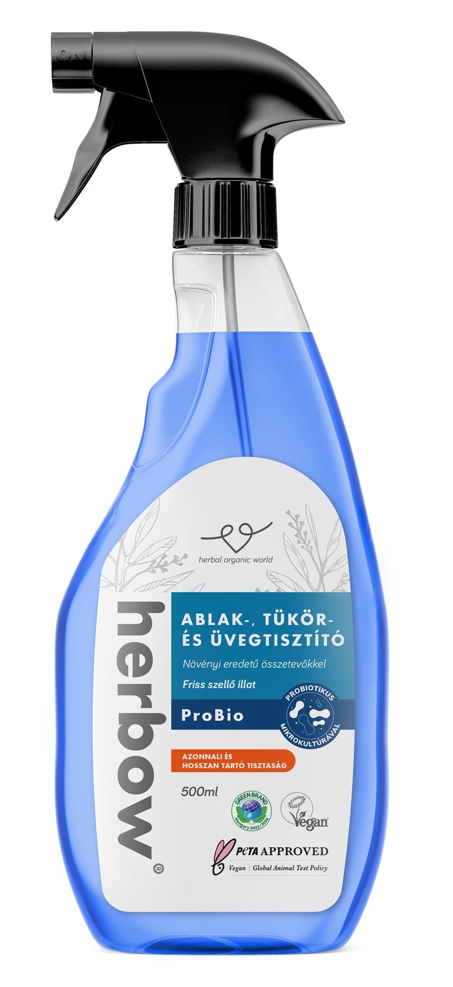Herbow Ablak-, tükör- és üvegtisztító Probiotikus Spray & Wipe Friss szellő illattal