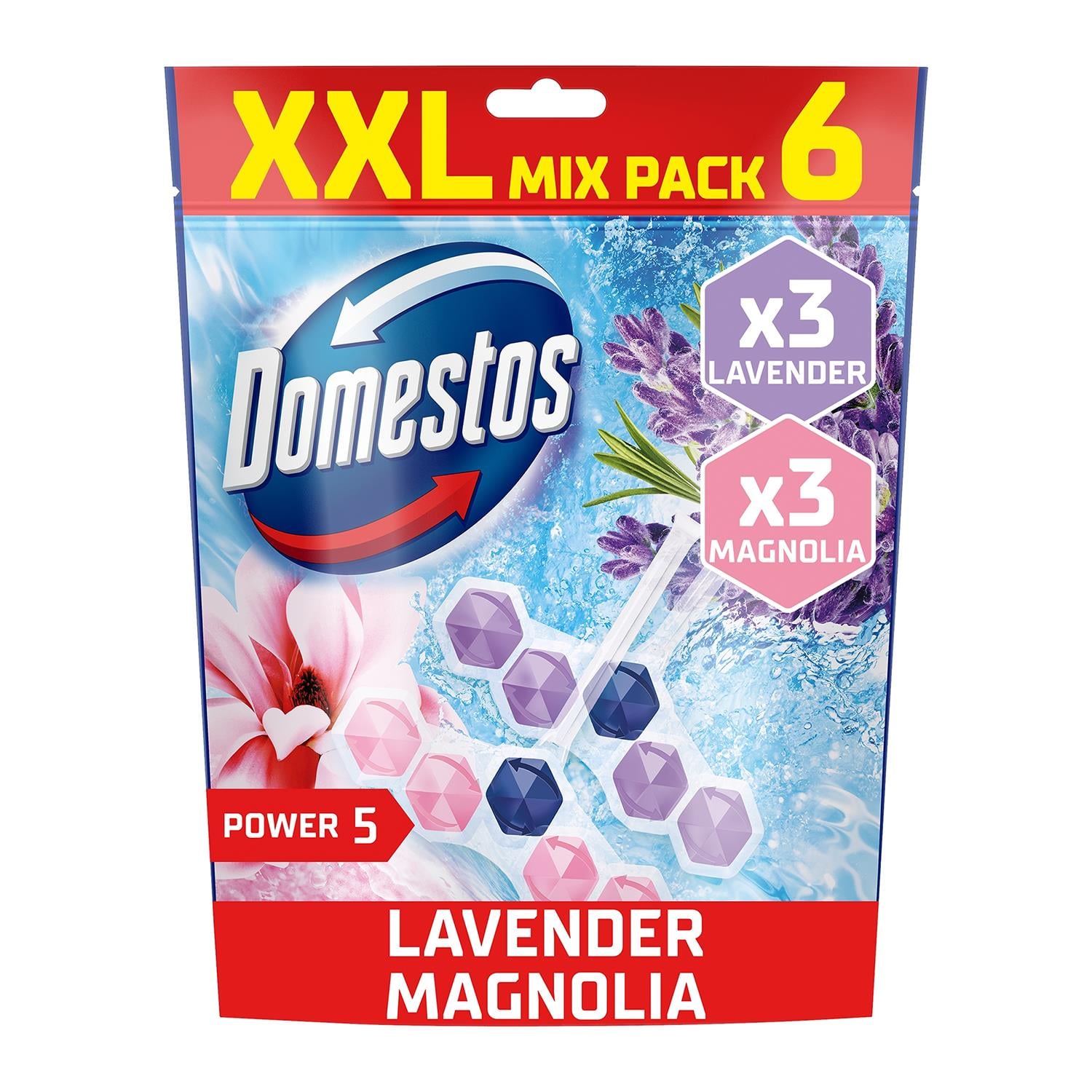 Domestos Power5 Magnolia / Lavender mix WC illatosító blokk, 6x50 g