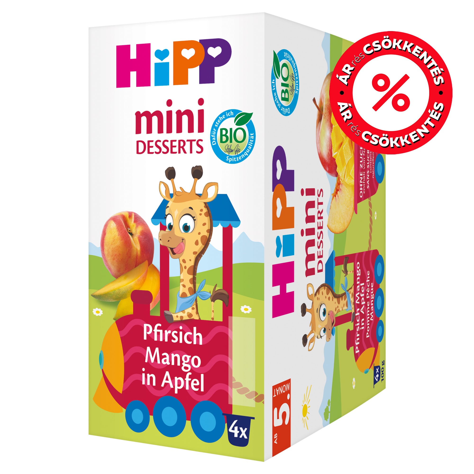 Hipp Bio Őszibarack almában poharas desszert 4 hónapos kortól (4x100g)