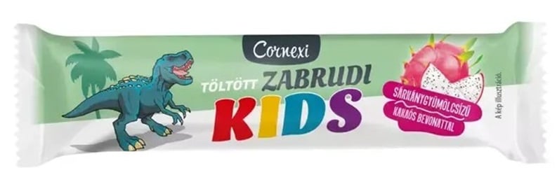 Cornexi KIDS zabrudi Sárkánygyümölcsízű, málnás töltelékkel töltött zabrúd kakaós bevonattal
