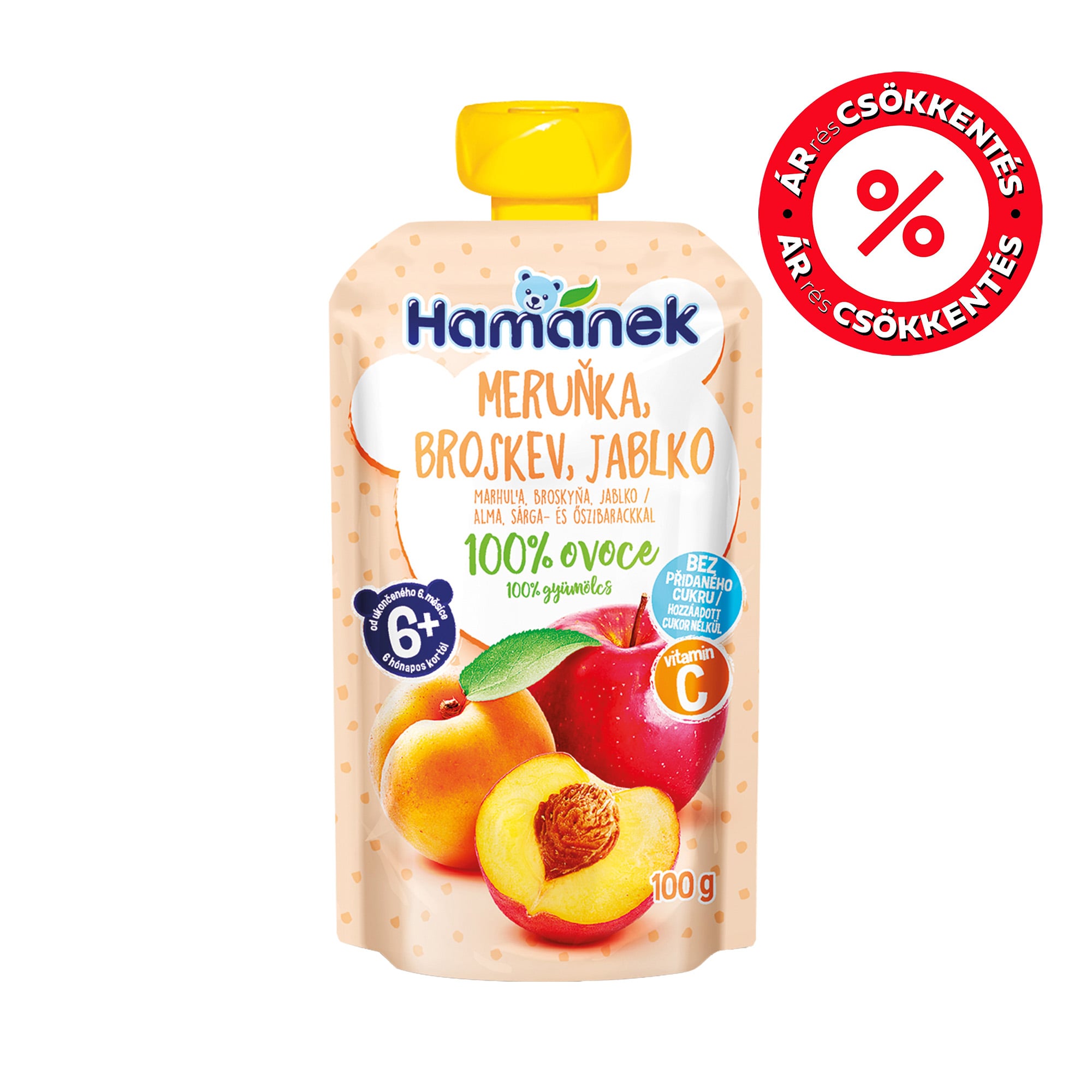 Hamánek desszert alma sárga- és őszibarack tasakos 6 hónapos kortól