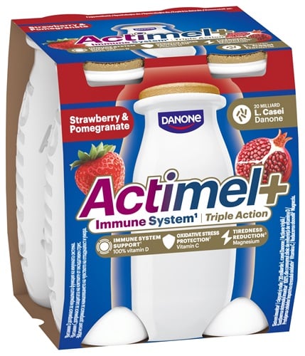 Danone Actimel Triple Action epres-gránátalmás joghurtital C-, B6-, D-vitaminnal és magnéziummal (4x100g)