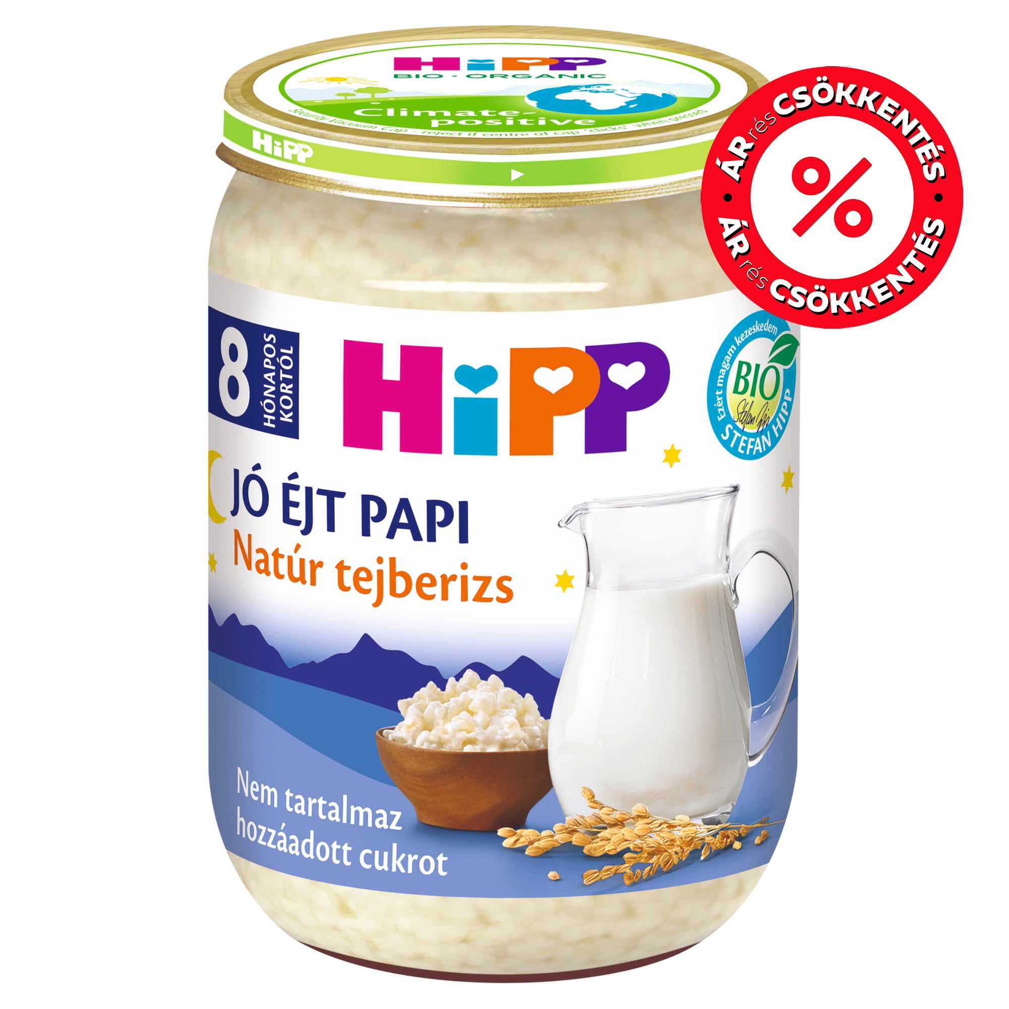 Hipp Jó Éjt Papi BIO Natúr tejberizs, 8 hónapos kortól