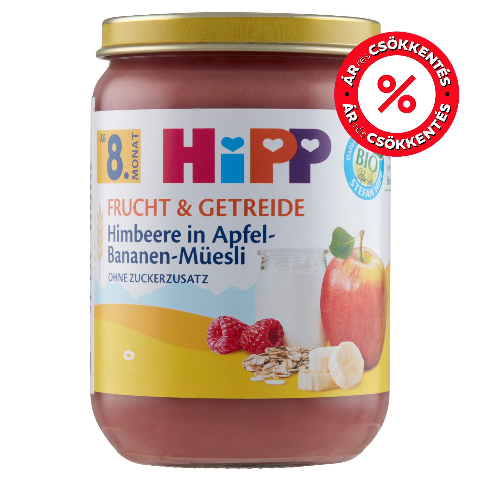 Hipp Alma-banán-málna müzlis joghurttal, 8 hónapos kortól