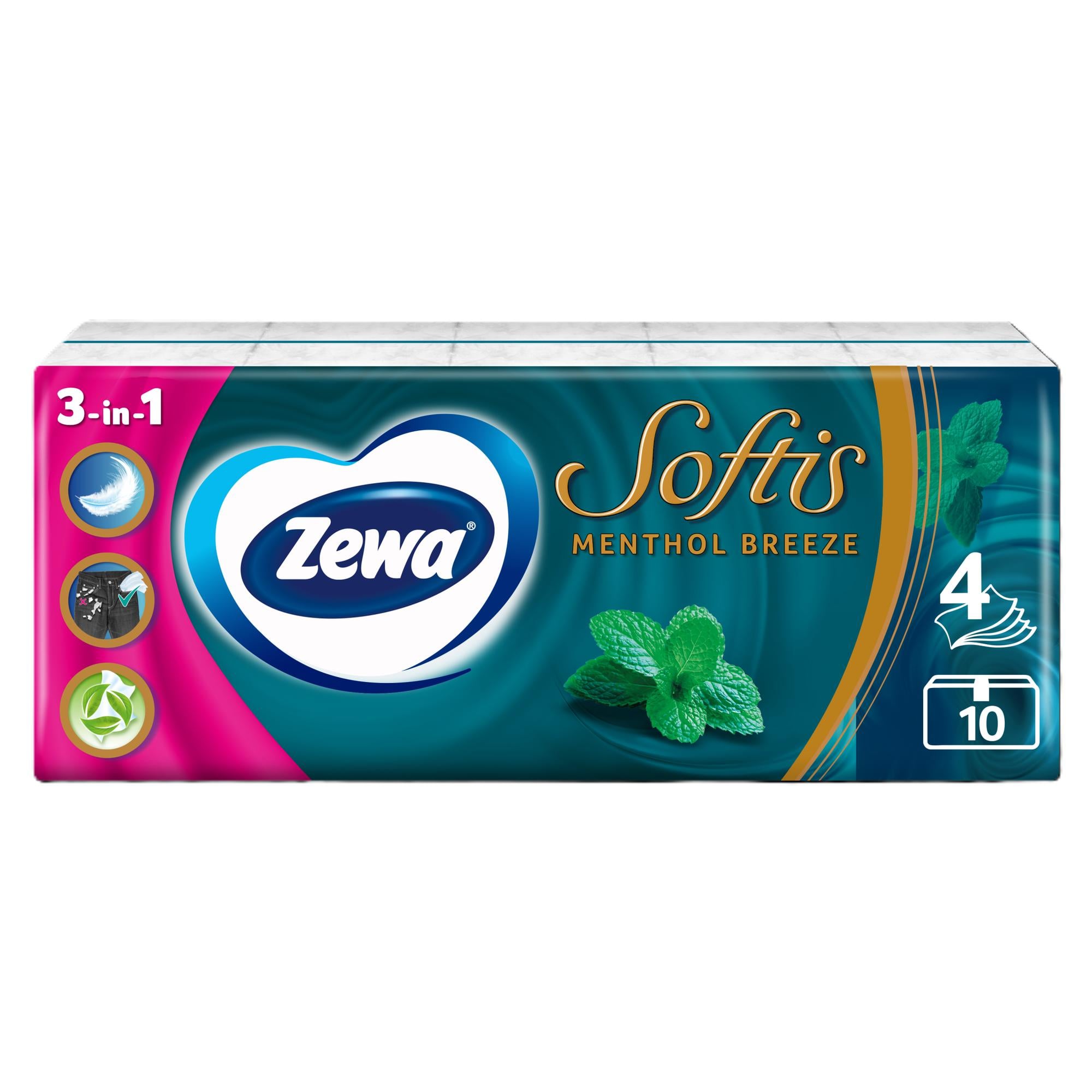 Zewa Softis 4 rétegű papír zsebkendő Menthol Breeze 10 x 9 db