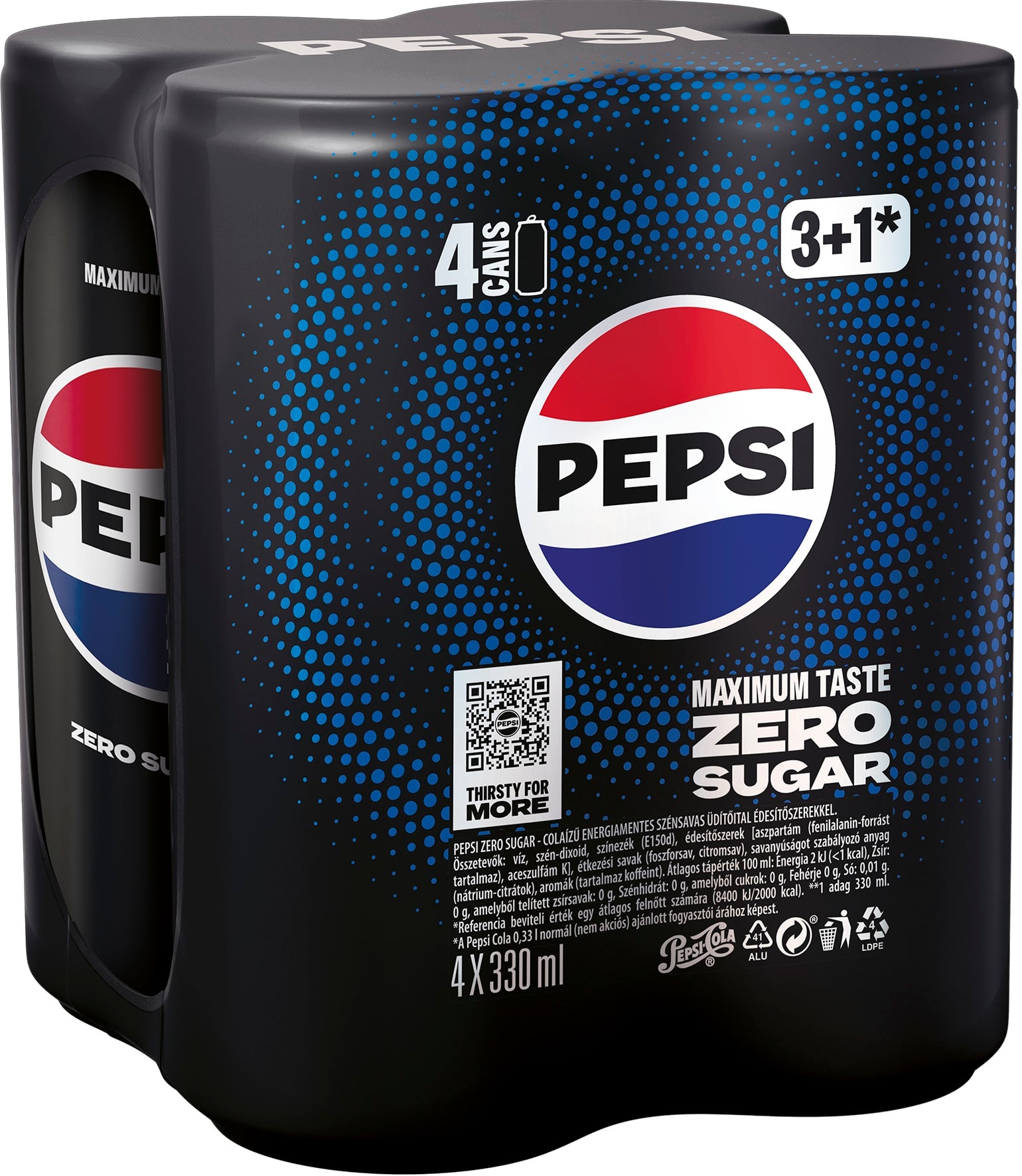 Pepsi Max colaízű energiamentes szénsavas üdítőital édesítőszerekkel 4x 330ml