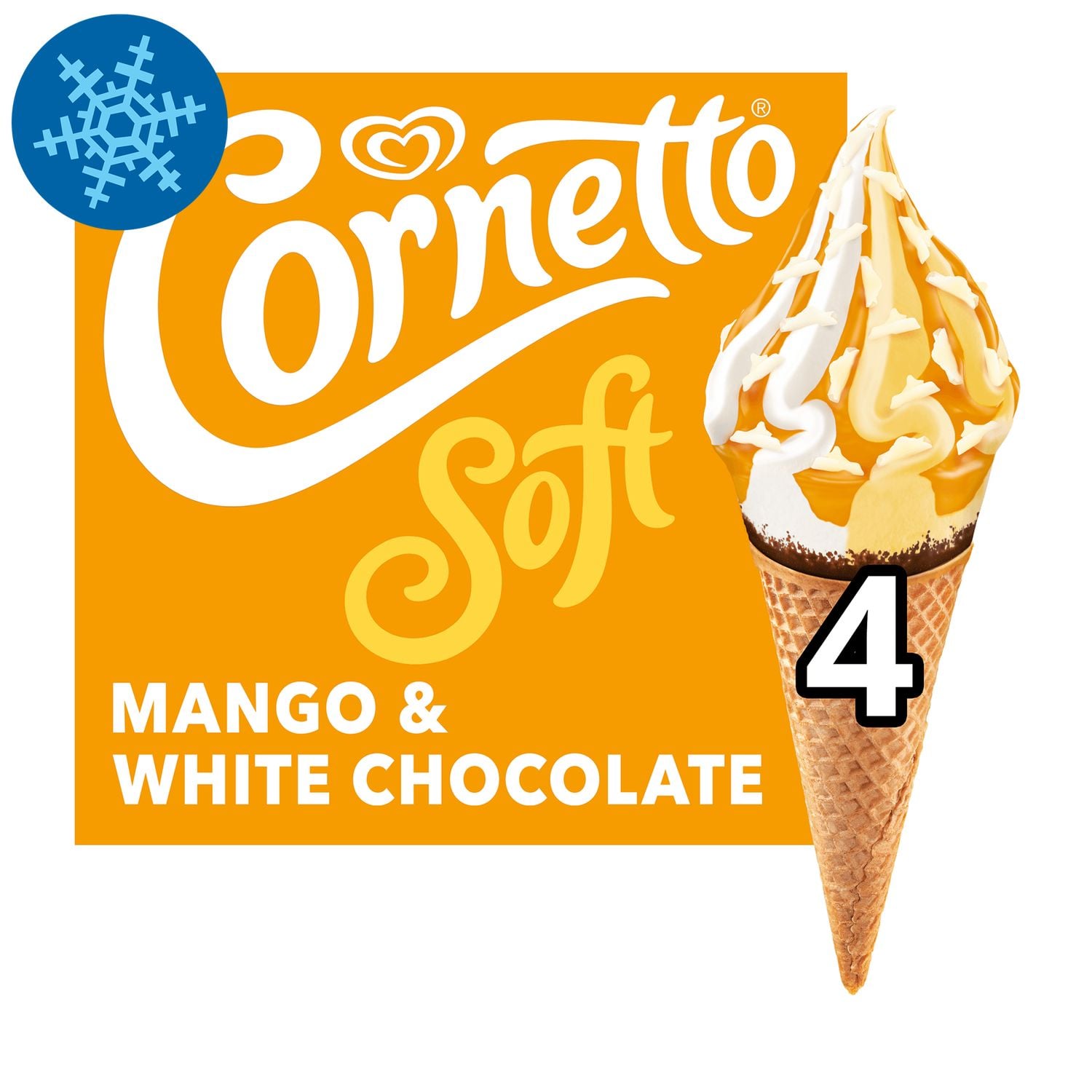 CORNETTO Soft Multipack Tölcséres Jégkrém Mangós és Fehér csokoládés 4x140ml