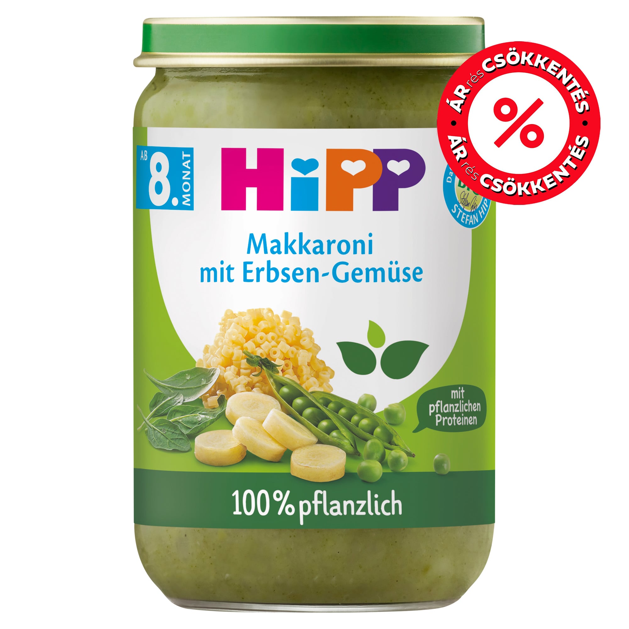 Hipp BIO Makaróni borsóval, zöldségekkel és borsófehérjével , 8 hónapos kortól