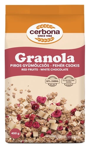 Cerbona piros gyümölcsös-fehércsokis granola