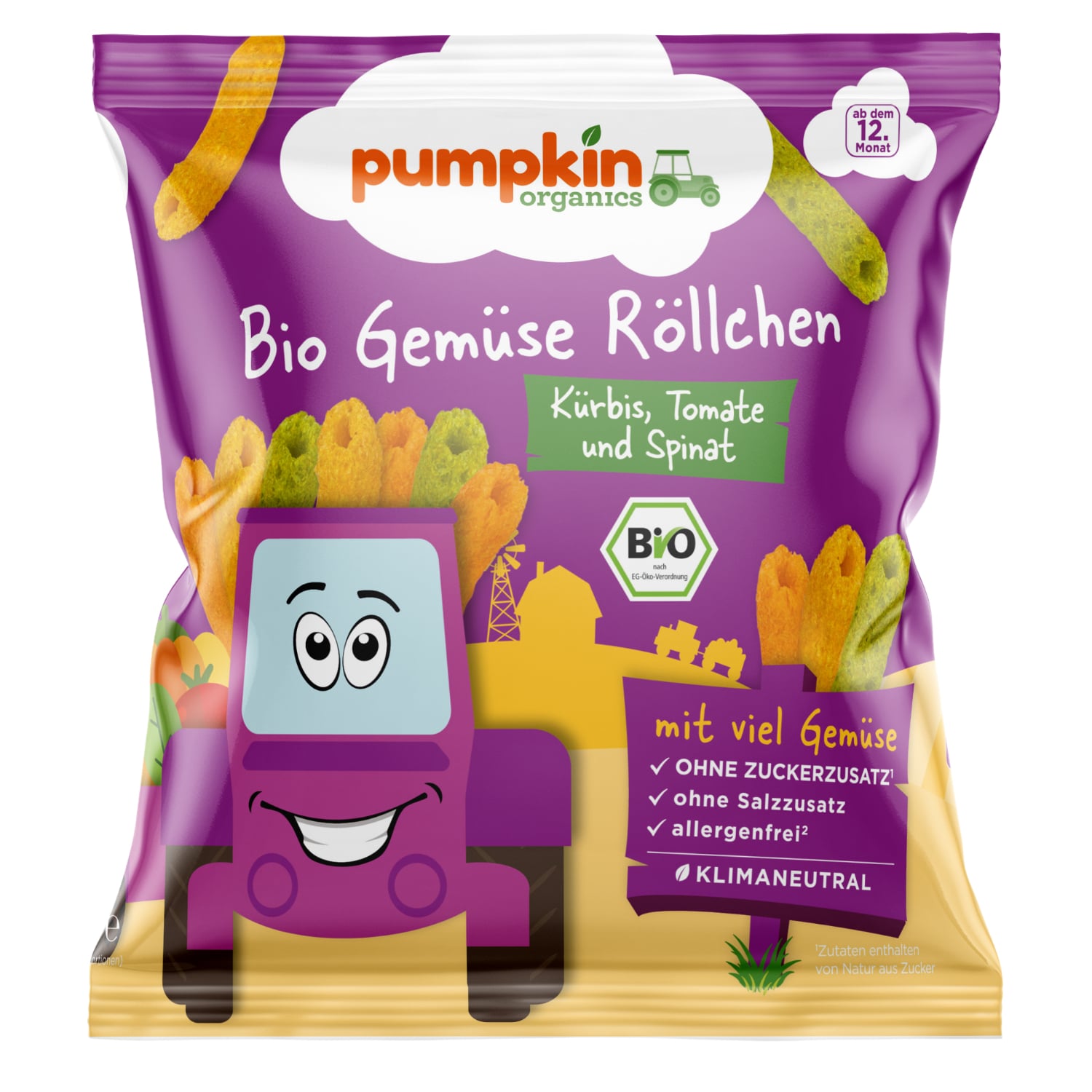 Pumpkin Organics Bio Zöldség Pufi sütőtökkel, paradicsommal és spenóttal 12 hónapos kortól