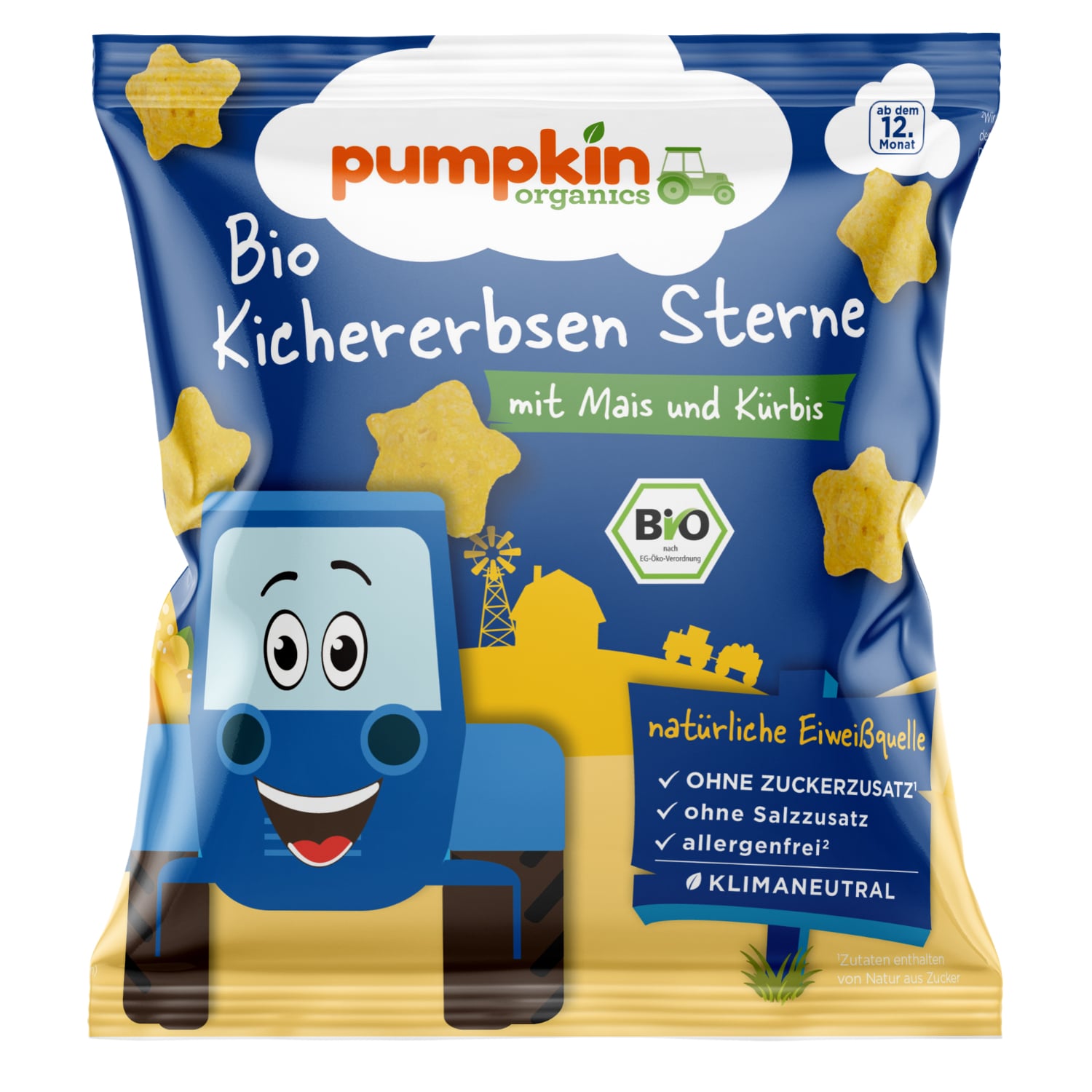 Pumpkin Organics Bio Csicseriborsó csillagok kukoricával és sütőtökkel 12 hónapos kortól