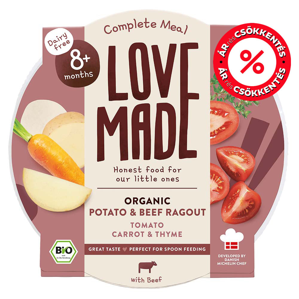 Lovemade Organic Bio Burgonyás marharagu paradicsommal répával és kakukkfűvel 8 hónapos kortól