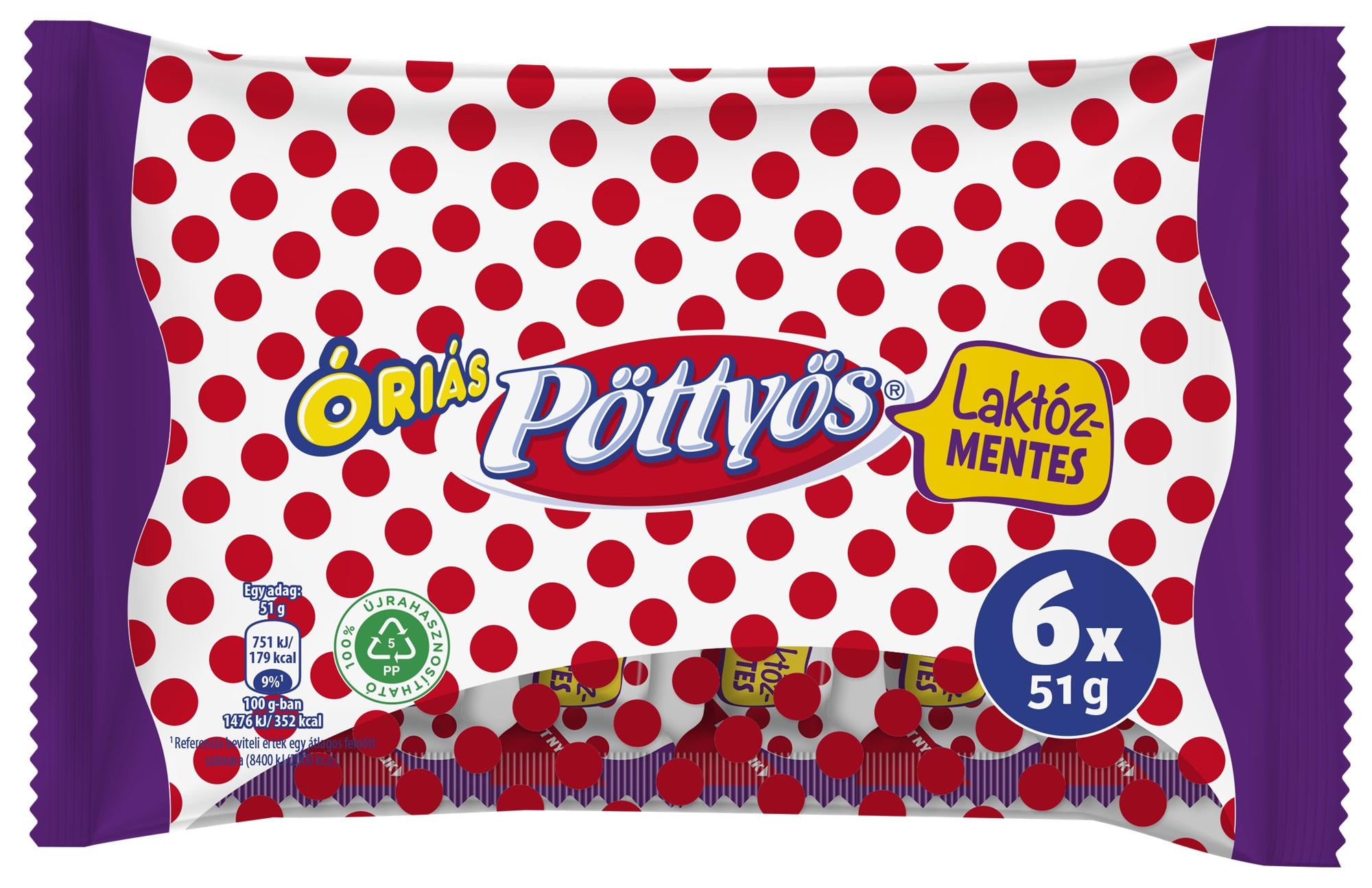 Pöttyös Túró Rudi laktózmentes natúr desszertkészítmény kakaós étbevonattal (6×51G)