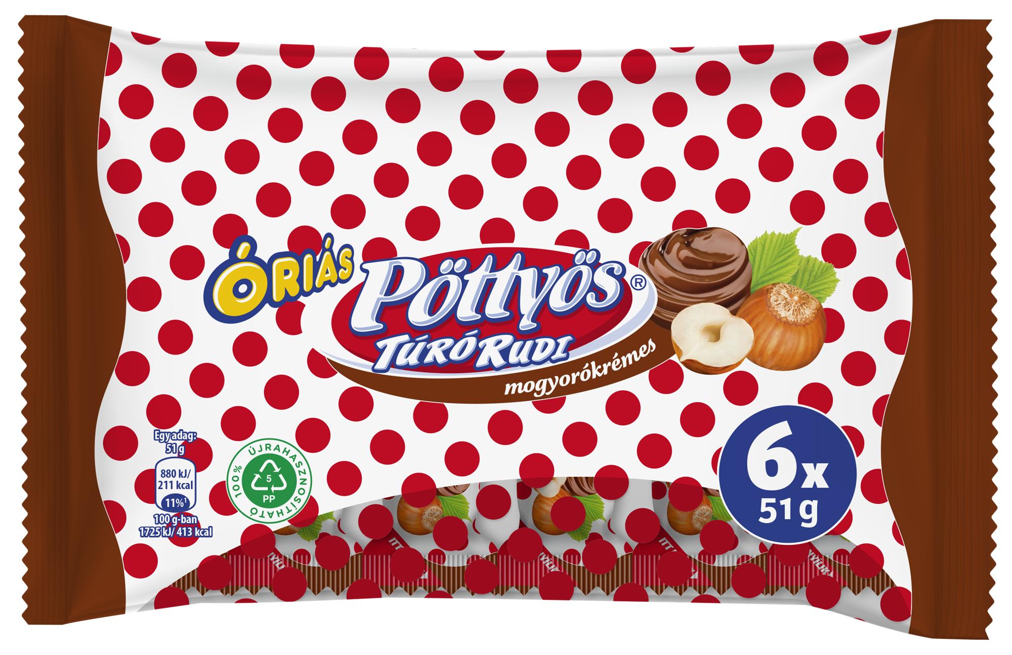 Pöttyös Óriás Túró Rudi mogyorókrémes túródesszert kakaós étbevonattal (6×51G)